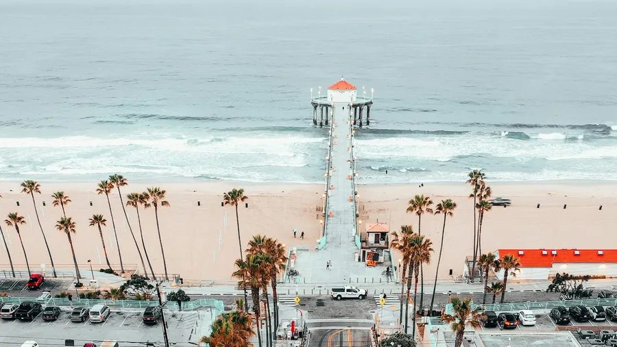 Aerial view of the Manhattan Beach Pier and the beach